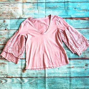 AE Soft Lavender Ruffled Layered Sleeves Top size small